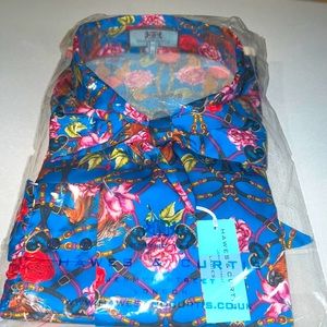 HAWES&CURTIS Fitted Hipster Elegant Horse Blue & Pink Lulu Print.Button shirt.